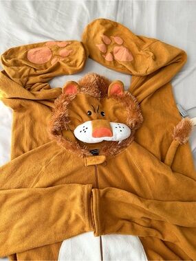 Men’s Lion Costume Onesie - Orange Plush Hooded Animal Costume